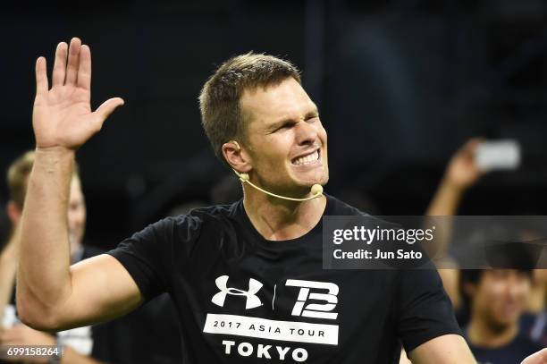 New England Patriots NFL quarterback Tom Brady during the Under Armour 2017 Tom Brady Asia Tour at Ariake Colosseum on June 21, 2017 in Tokyo, Japan.