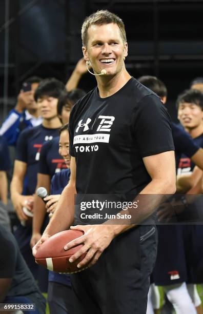 New England Patriots NFL quarterback Tom Brady during the Under Armour 2017 Tom Brady Asia Tour at Ariake Colosseum on June 21, 2017 in Tokyo, Japan.