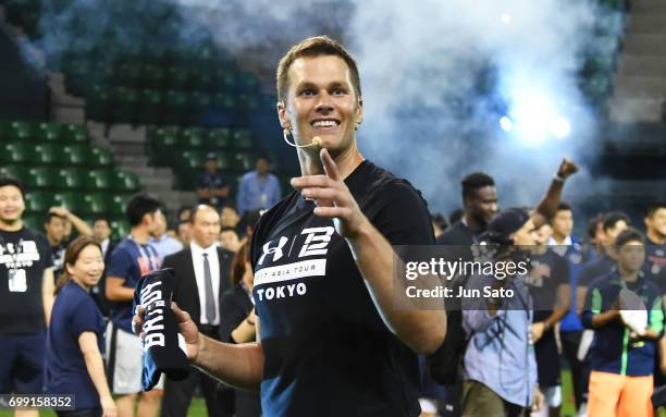 New England Patriots NFL quarterback Tom Brady during the Under Armour 2017 Tom Brady Asia Tour at Ariake Colosseum on June 21, 2017 in Tokyo, Japan.