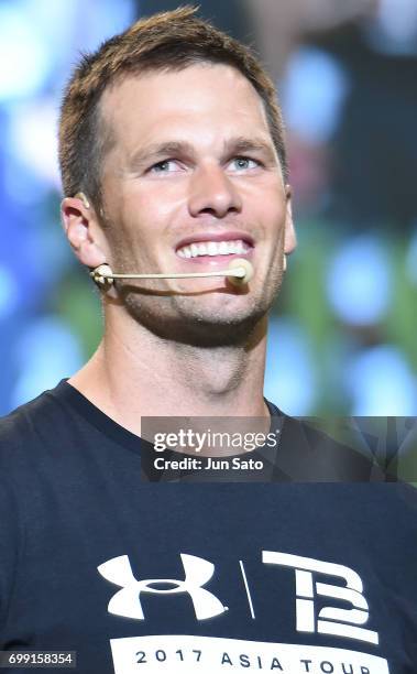 New England Patriots NFL quarterback Tom Brady during the Under Armour 2017 Tom Brady Asia Tour at Ariake Colosseum on June 21, 2017 in Tokyo, Japan.