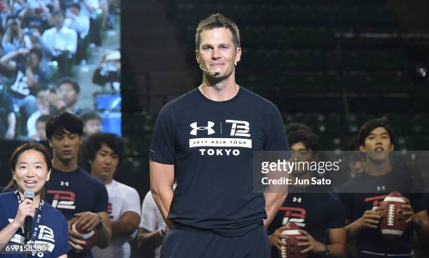 New England Patriots NFL quarterback Tom Brady during the Under Armour 2017 Tom Brady Asia Tour at Ariake Colosseum on June 21, 2017 in Tokyo, Japan.