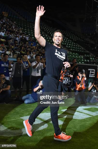 New England Patriots NFL quarterback Tom Brady during the Under Armour 2017 Tom Brady Asia Tour at Ariake Colosseum on June 21, 2017 in Tokyo, Japan.