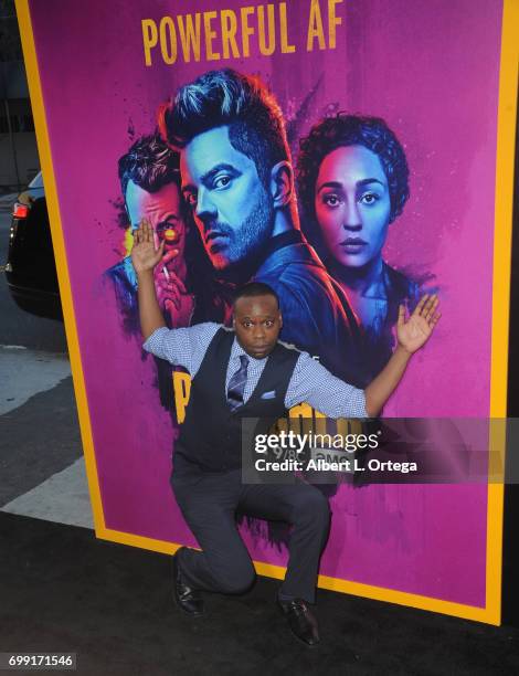 Actor Malcolm Barrett arrives for the Premiere Of AMC's "Preacher" Season 2 held at The Theatre at Ace Hotel on June 20, 2017 in Los Angeles,...