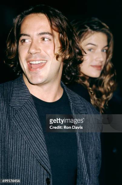 Actor Robert Downey Jr. And wife Deborah Falconer attend the premiere of "Only You" on October 3, 1994 at the Academy Theater in Beverly Hills,...