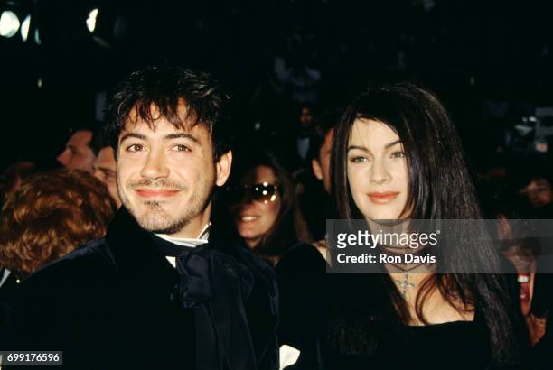 Actor Robert Downey Jr. And wife Deborah Falconer attend the 65th Academy Awards on March 29, 1993 at the Shrine Auditorium in Los Angeles,...