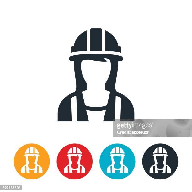 ilustrações de stock, clip art, desenhos animados e ícones de female construction worker icon - capacete de obra