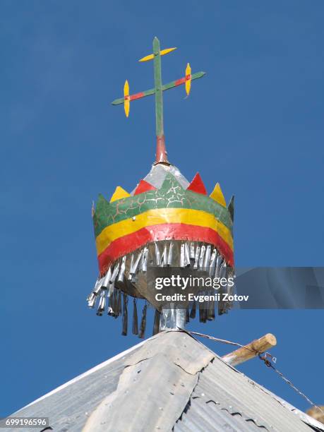 orthodox cross on top of ethiopian church in tigray region - ethiopian orthodox church stock pictures, royalty-free photos & images