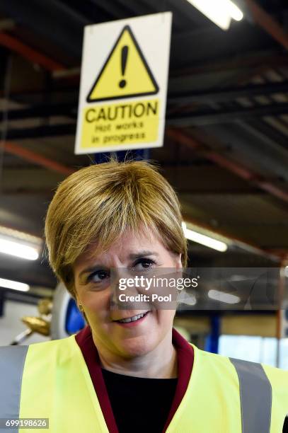 First Minister of Scotland Nicola Sturgeon visits the Michelin Tyre factory on June 21, 2017 in Dundee, Scotland. More than 16 million GBP is...