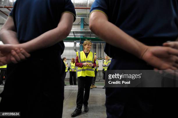 First Minister of Scotland Nicola Sturgeon meets apprentices as she visits the Michelin Tyre factory on June 21, 2017 in Dundee, Scotland. More than...