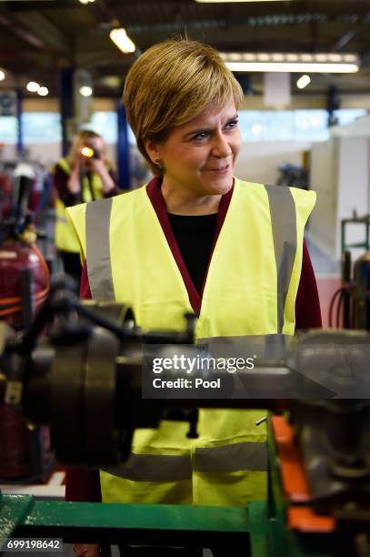 First Minister of Scotland Nicola Sturgeon meets apprentices as she visits the Michelin Tyre factory on June 21, 2017 in Dundee, Scotland. More than...