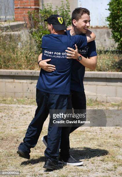 MotoGP rider and new Laureus Ambassador Jorge Lorenzo of Spain plays a football match at the Jeroni de Moragas Foundation on June 21, 2017 in...