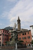 Sculpture Mario Cermenati and Basilica San Nicolo in Lecco on Lake Como, Italy