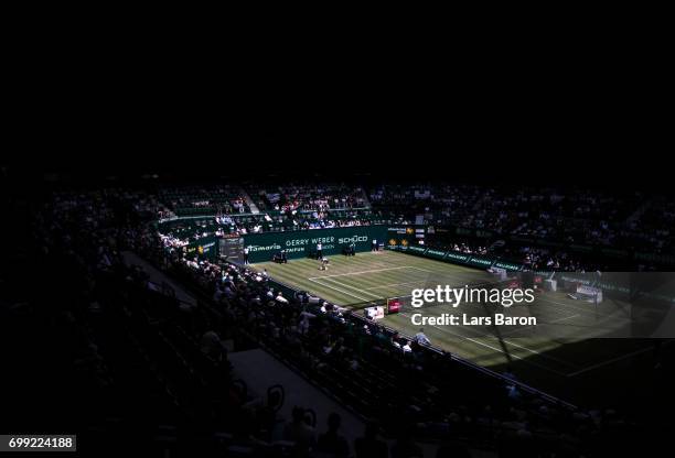 Richard Gasquet of France in action during his match against Bernard Tomic of Australia during Day 5 of the Gerry Weber Open 2017 at Gerry Weber...