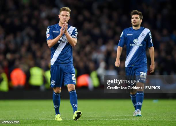 Birmingham City's Michael Morrison and Jon Toral applaud the fans after the final whistle.