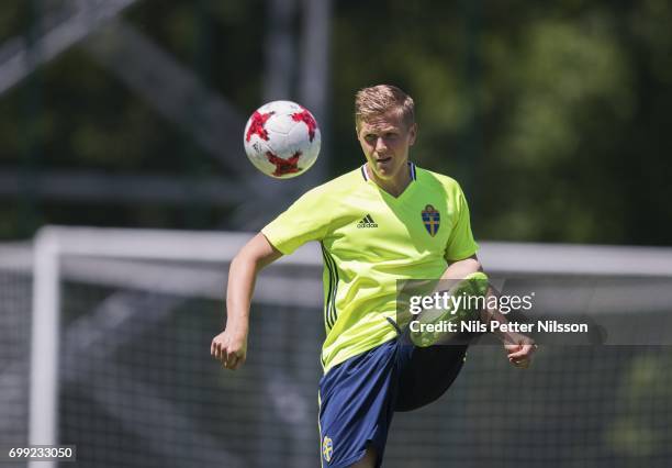 Joakim Nilsson of Sweden during the Swedish U21 national team MD-1 training at Stadion Miejski on June 21, 2017 in Swidnik, Poland.