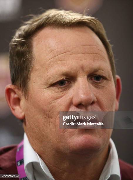 Maroons coach Kevin Walters speaks at a press conference after game two of the State Of Origin series between the New South Wales Blues and the...