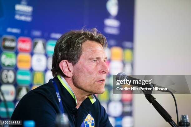 Hakan Ericson, head coach of Sweden during the Swedish U21 national team MD-1 press conference at Arena Lublin on June 21, 2017 in Swidnik, Poland.