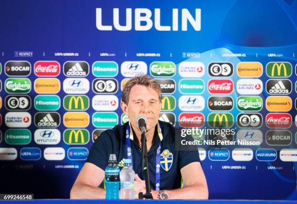 Hakan Ericson, head coach of Sweden during the Swedish U21 national team MD-1 press conference at Arena Lublin on June 21, 2017 in Swidnik, Poland.