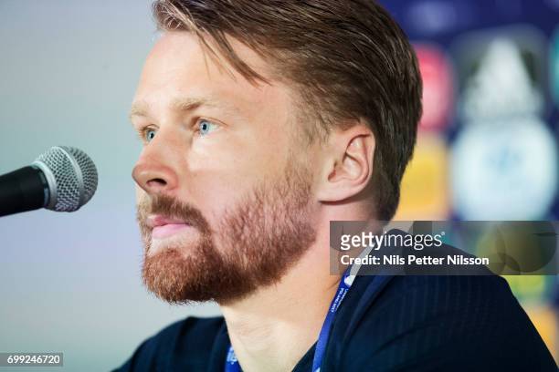 Jacob Une-Larsson of Sweden during the Swedish U21 national team MD-1 press conference at Arena Lublin on June 21, 2017 in Swidnik, Poland.