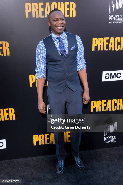 Actor Malcolm Barrett arrives for the Premiere Of AMC's "Preacher" Season 2 at The Theatre at Ace Hotel on June 20, 2017 in Los Angeles, California.