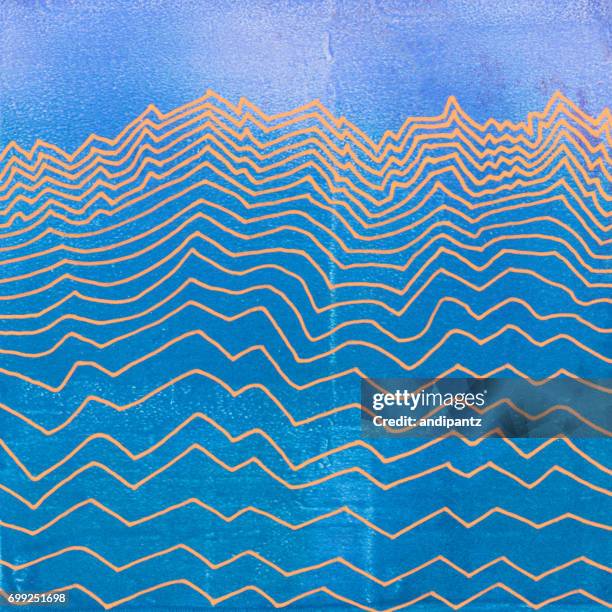 illustrations, cliparts, dessins animés et icônes de art de la ligne de la chaîne de montagnes sur un fond texturé bleu - strate géologique
