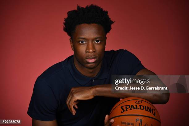 Draft Prospect, OG Anunoby poses for portraits during media availability and circuit as part of the 2017 NBA Draft on June 21, 2017 at the Grand...