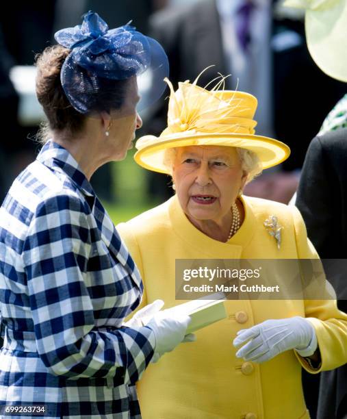 Queen Elizabeth II and Princess Anne, Princess Royal attend Royal Ascot 2017 at Ascot Racecourse on June 21, 2017 in Ascot, England.