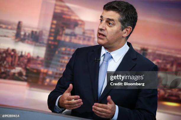 Manuel Caldeira Cabral, Portugal's economy minister, speaks during a Bloomberg Television interview in New York, U.S., on Wednesday, June 21, 2017....