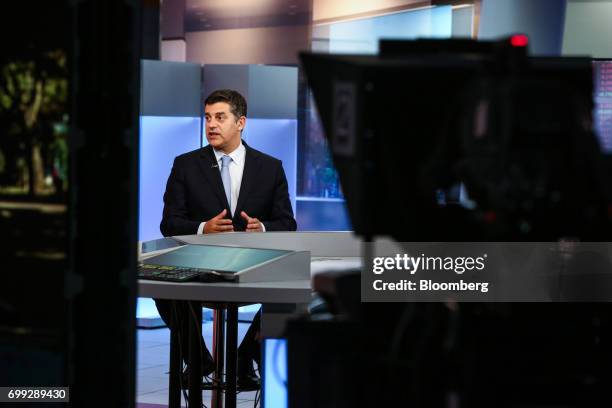 Manuel Caldeira Cabral, Portugal's economy minister, speaks during a Bloomberg Television interview in New York, U.S., on Wednesday, June 21, 2017....