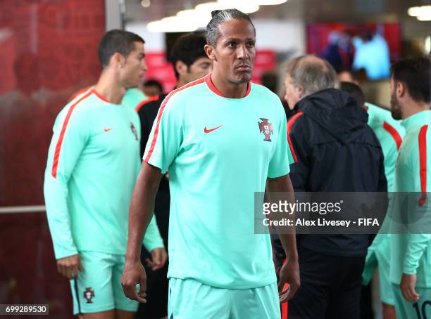 Bruno Alves of Portugal waits in the tunnel prior to the FIFA Confederations Cup Russia 2017 Group A match between Russia and Portugal at Spartak...