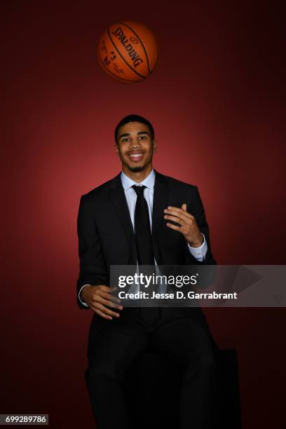 Draft Prospect, Jayson Tatum poses for portraits during media availability and circuit as part of the 2017 NBA Draft on June 21, 2017 at the Grand...