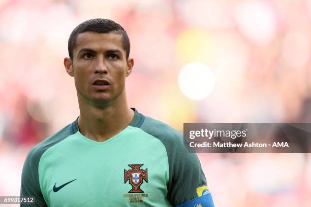 Cristiano Ronaldo of Portugal looks on during the FIFA Confederations Cup Russia 2017 Group A match between Russia and Portugal at Spartak Stadium on...