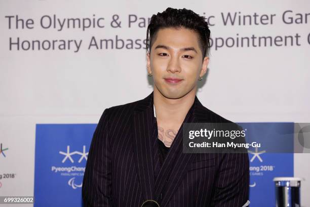 Singer and songwriter Taeyang of Big Bang attends the appointed honorary ambassador ceremony on June 21, 2017 in Seoul, South Korea. The PyeongChang...