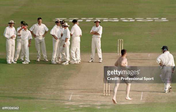 Play is interrupted by a streaker during the 5th Test match between England and Australia at Trent Bridge, Nottingham, 10th August 1997. The...
