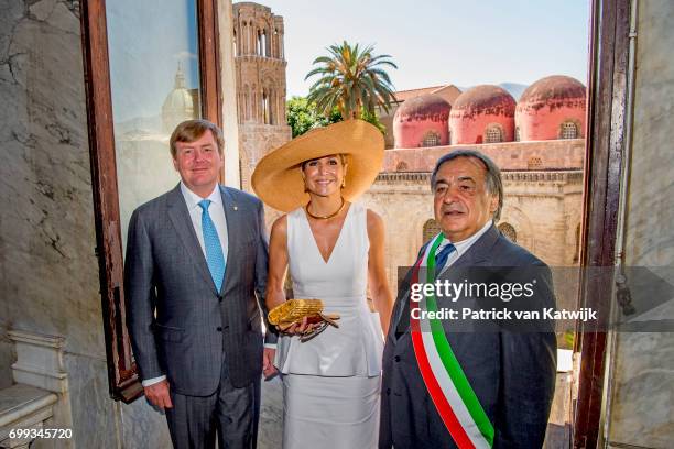 King Willem-Alexander of The Netherlands and Queen Maxima of The Netherlands visit mayor Leoluca Orlando at Quatto Canti during the second day of a...