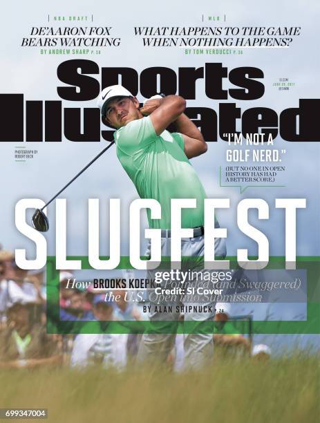 June 26, 2017 Sports Illustrated via Getty Images Cover: Golf: US Open: Brooks Koepka in action, drive from No 1 tee during Sunday play at Erin Hills...