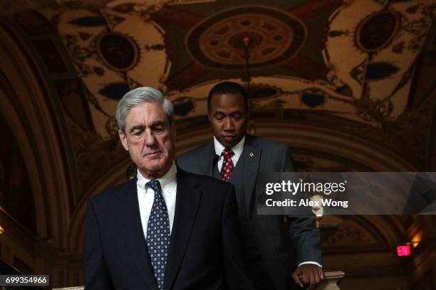 Special counsel Robert Mueller arrives at the U.S. Capitol for closed meeting with members of the Senate Judiciary Committee June 21, 2017 in...