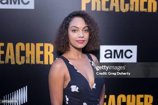 Actress Lyndie Greenwood arrives for the Premiere Of AMC's "Preacher" Season 2 at The Theatre at Ace Hotel on June 20, 2017 in Los Angeles,...