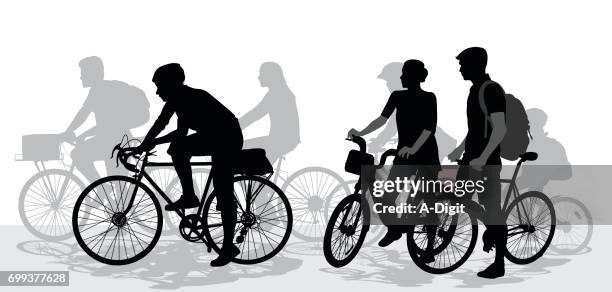 stockillustraties, clipart, cartoons en iconen met fietsen snel groepen - fiets naar het werk