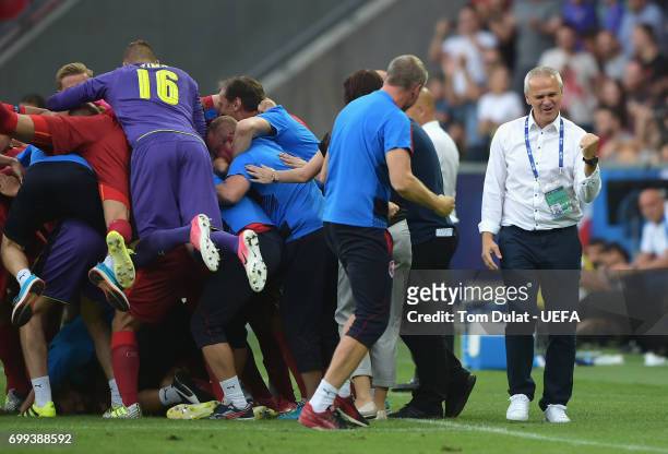 Vitezslav Lavicka, coach of Czech Republic celebrates during the UEFA European Under-21 Championship Group C match between Czech Republic and Italy...