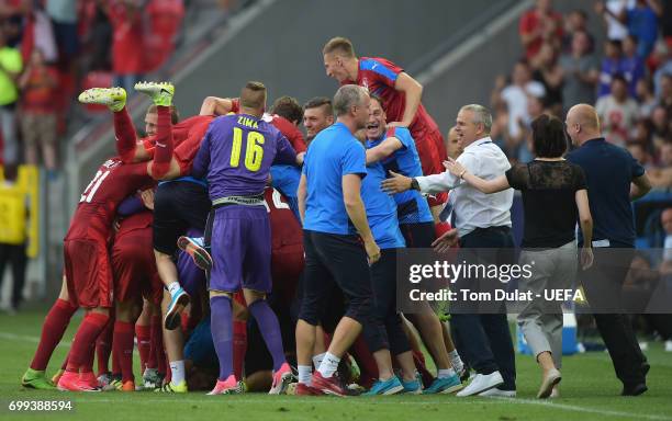 Vitezslav Lavicka, coach of Czech Republic celebrates during the UEFA European Under-21 Championship Group C match between Czech Republic and Italy...