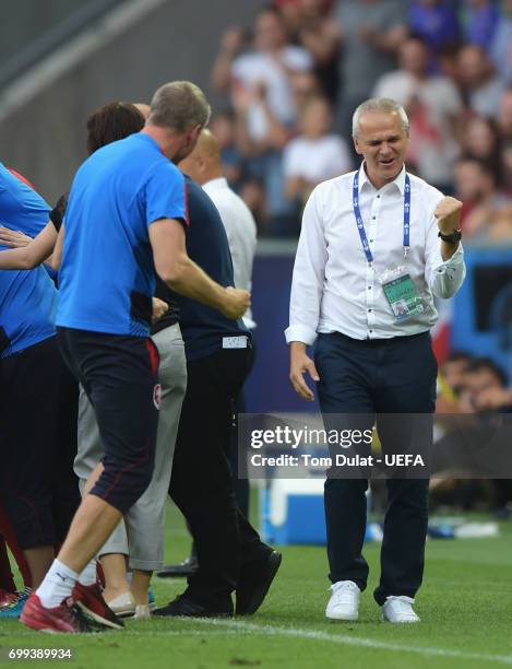 Vitezslav Lavicka, coach of Czech Republic celebrates during the UEFA European Under-21 Championship Group C match between Czech Republic and Italy...