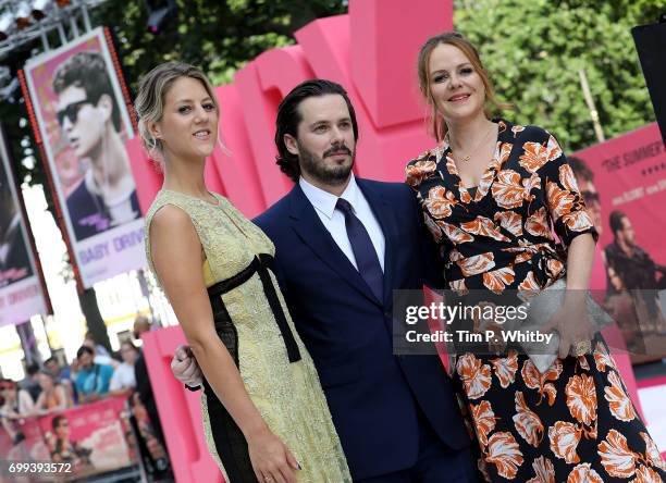 Leo Thompson, Edgar Wright and Nira Park attend the European Premiere of Sony Pictures "Baby Driver" on June 21, 2017 in London, England.