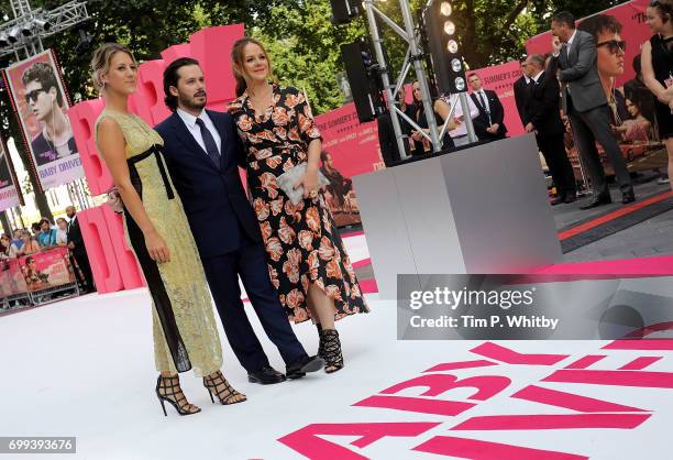 Leo Thompson, Edgar Wright and Nira Park attend the European Premiere of Sony Pictures "Baby Driver" on June 21, 2017 in London, England.