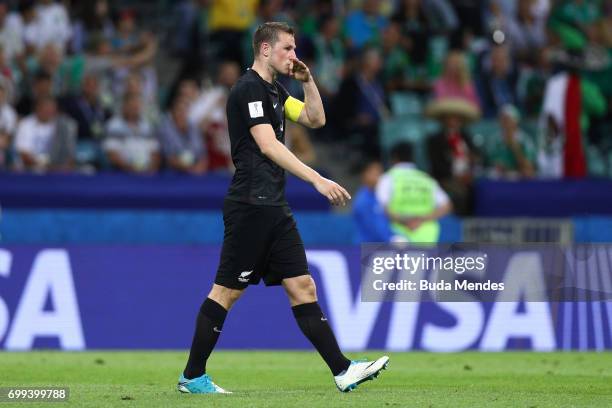 Chris Wood of New Zealand celebrates scoring his sides first goal during the FIFA Confederations Cup Russia 2017 Group A match between Mexico and New...