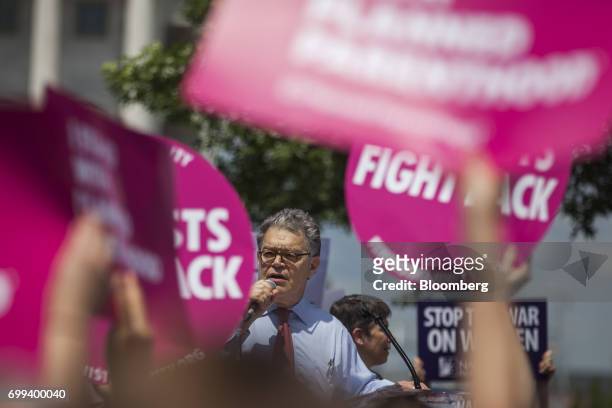 Senator Al Franken, a Democrat from Minnesota, speaks during a healthcare rally opposing the American Health Care Act bill on Capitol Hill in...