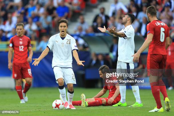 Federico Chiesa of Italy reacts during the UEFA European Under-21 Championship Group C match between Czech Republic and Italy at Tychy Stadium on...