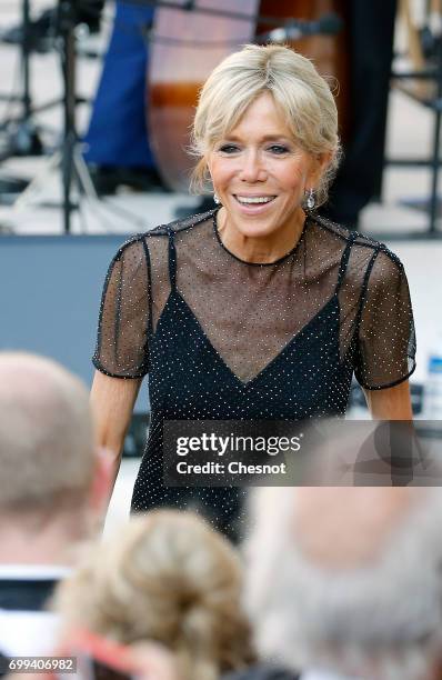 Wife of French President Emmanuel Macron, Brigitte Trogneux attends the "Fete de la musique" during the visit of Colombian President, Juan Manuel...