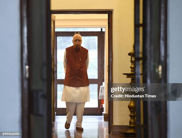 Leader LK Advani at residence before meeting with NDA Presidential candidate Ram Nath Kovind on June 21, 2017 in New Delhi, India.