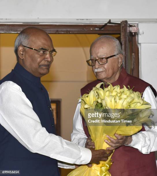 Presidential candidate Ram Nath Kovind meeting with BJP leader LK Advani at Advani's residence on June 21, 2017 in New Delhi, India.